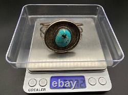Vintage Navajo Sterling Silver Turquoise Texture Bracelet Cuff