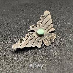 Vintage Navajo Sterling Silver Turquoise Thunderbird Hand Stamped Brooch Pin