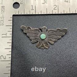 Vintage Navajo Sterling Silver Turquoise Thunderbird Hand Stamped Brooch Pin