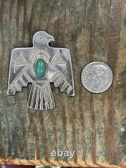 Vintage Navajo Sterling Silver Turquoise Thunderbird Pendant
