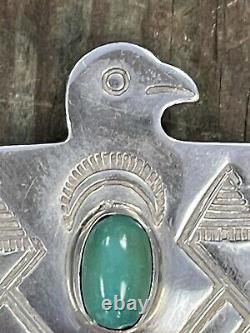 Vintage Navajo Sterling Silver Turquoise Thunderbird Pendant