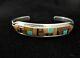 Vintage Navajo Sterling Silver Turquoise Tiger Eye Channel Inlay Cuff Signed LC