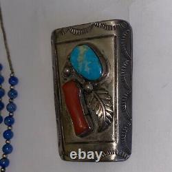 Vintage Navajo Sterling Silver, Turquoise and Coral Bolo Bennett