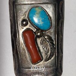 Vintage Navajo Sterling Silver, Turquoise and Coral Bolo Bennett