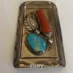 Vintage Navajo Sterling Silver, Turquoise and Coral Bolo Bennett