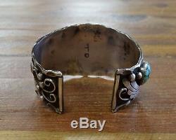 Vintage Navajo Sterling Silver Turquoise and Coral Cuff Bracelet
