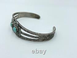 Vintage Navajo Sterling Silver Unusual Two Thunderbird Turquoise Cuff Bracelet