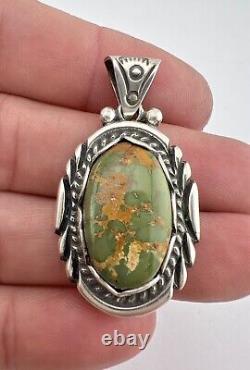 Vintage Navajo Sterling Silver Webbed Royston Turquoise Stamped Pendant 1.75