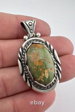 Vintage Navajo Sterling Silver Webbed Royston Turquoise Stamped Pendant 1.75