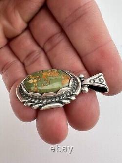 Vintage Navajo Sterling Silver Webbed Royston Turquoise Stamped Pendant 1.75