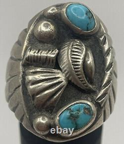 Vintage Navajo Sterling Silver and Turquoise Men's Ring by Mary Claw Size 9
