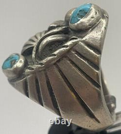 Vintage Navajo Sterling Silver and Turquoise Men's Ring by Mary Claw Size 9