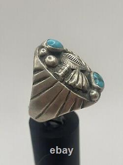 Vintage Navajo Sterling Silver and Turquoise Men's Ring by Mary Claw Size 9