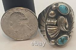 Vintage Navajo Sterling Silver and Turquoise Men's Ring by Mary Claw Size 9