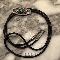 Vintage Navajo Sterling & Turquoise Bolo Tie and Silver Tips Antique/Old