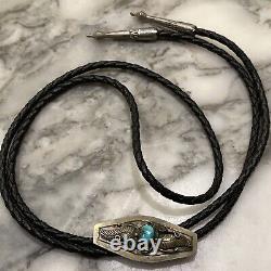 Vintage Navajo Sterling & Turquoise Bolo Tie and Silver Tips Antique/Old