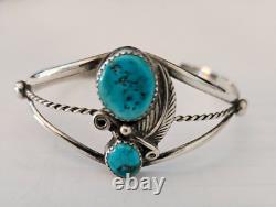 Vintage Navajo Sterling Turquoise Bracelet Signed Les Hill