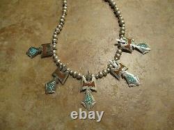 Vintage Navajo Sterling Turquoise / Coral THUNDERBIRD Squash Blossom Necklace