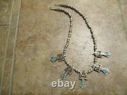 Vintage Navajo Sterling Turquoise / Coral THUNDERBIRD Squash Blossom Necklace