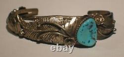 Vintage Navajo Sterling Turquoise Cuff Bracelet Signed RC (Rose Castillo) Nice