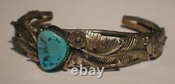 Vintage Navajo Sterling Turquoise Cuff Bracelet Signed RC (Rose Castillo) Nice