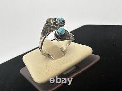 Vintage Navajo Sterling Turquoise Splitted Top Ring
