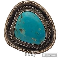 Vintage Navajo Sterling silver high grade Candelaria nevada Turquoise Ring Sz7