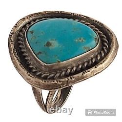 Vintage Navajo Sterling silver high grade Candelaria nevada Turquoise Ring Sz7