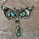 Vintage Navajo Style Sterling Turquoise Butterfly Necklace, 62 Grams