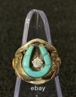 Vintage Navajo Style Turquoise Horseshoe Sterling Silver Ring Size 9