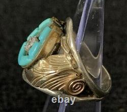 Vintage Navajo Style Turquoise Horseshoe Sterling Silver Ring Size 9