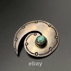 Vintage Navajo Swirl Turquoise Hand Stamped Silver Brooch Pin