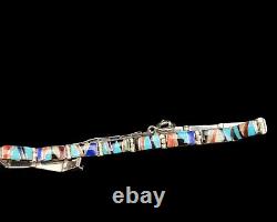 Vintage Navajo Ted Etsitty Sterling Stone Inlay Link Bracelet Turquoise Onyx