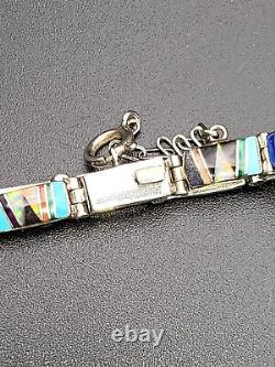 Vintage Navajo Ted Etsitty Sterling Stone Inlay Link Bracelet Turquoise Onyx