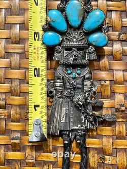 Vintage Navajo Thomas Byrd Red Mesa Turquoise Silver Sunface Kachina Bolo Tie