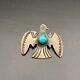 Vintage Navajo Thunderbird Turquoise Hand Stamped Silver Brooch Pin