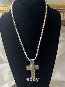 Vintage Navajo Tommy Singer Sterling & Royston Turquoise Cross Necklace 22 30g