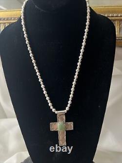 Vintage Navajo Tommy Singer Sterling & Royston Turquoise Cross Necklace 22 30g