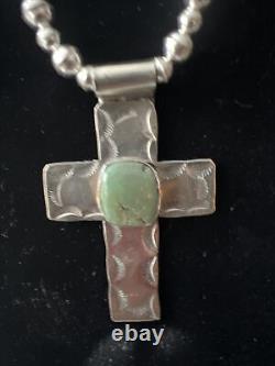 Vintage Navajo Tommy Singer Sterling & Royston Turquoise Cross Necklace 22 30g