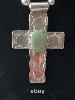 Vintage Navajo Tommy Singer Sterling & Royston Turquoise Cross Necklace 22 30g