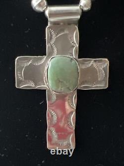 Vintage Navajo Tommy Singer Sterling & Royston Turquoise Cross Necklace 22 30g