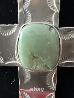 Vintage Navajo Tommy Singer Sterling & Royston Turquoise Cross Necklace 22 30g