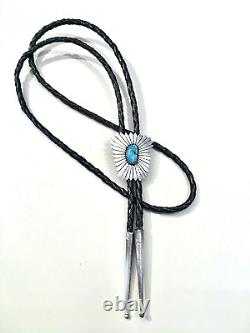 Vintage Navajo Turquoise And Silver Bolo Tie