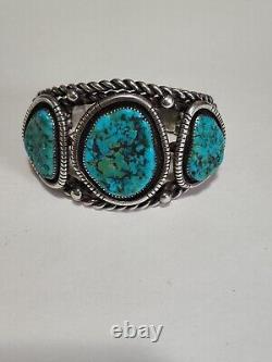 Vintage Navajo Turquoise And Silver Bracelet J. & I. S. Navajo D1