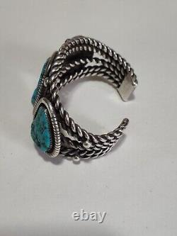 Vintage Navajo Turquoise And Silver Bracelet J. & I. S. Navajo D1