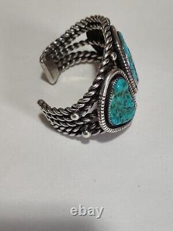 Vintage Navajo Turquoise And Silver Bracelet J. & I. S. Navajo D1