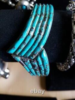 Vintage Navajo Turquoise And Sterling Bracelet 54g
