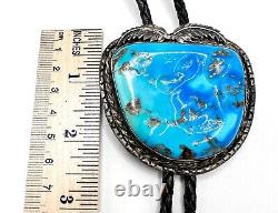 Vintage Navajo Turquoise Bolo Tie Sterling Tips Native American Silver LARGE