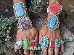 Vintage Navajo Turquoise Bracelet Genuine Sterling Silver Jewelry Signed Sz 6.75