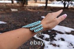 Vintage Navajo Turquoise Bracelet Large Cluster Silver Plated Jewelry Women sz 7